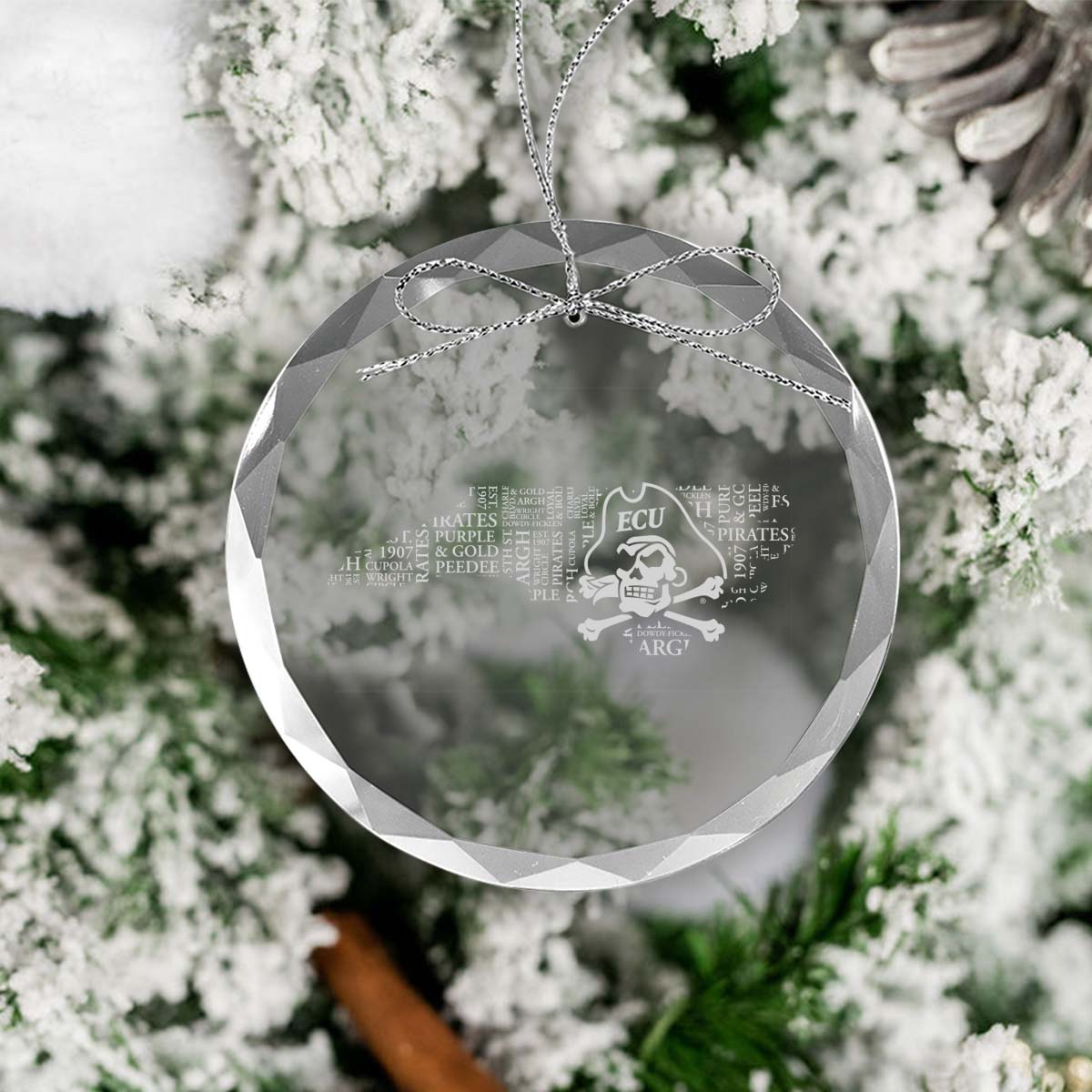 ECU® Athletics State Logo Glass Ornament