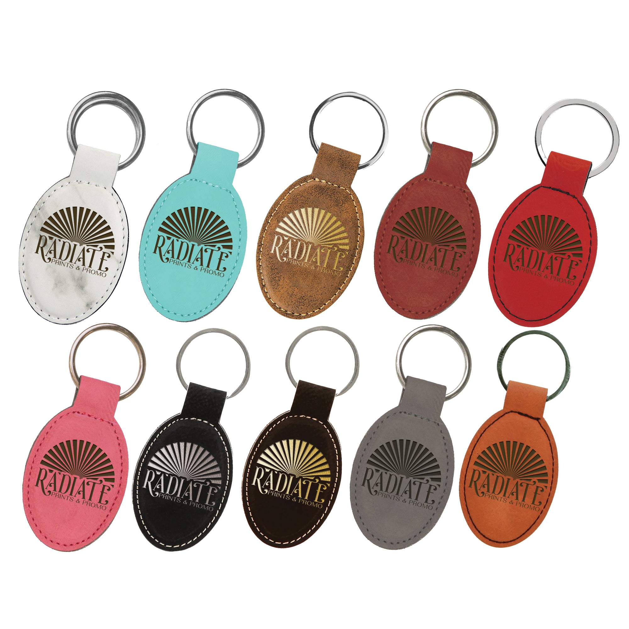Engraved Leatherette Keychain - Oval