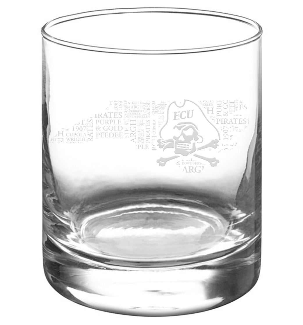 ECU® Athletics State Logo Engraved Rocks Glass