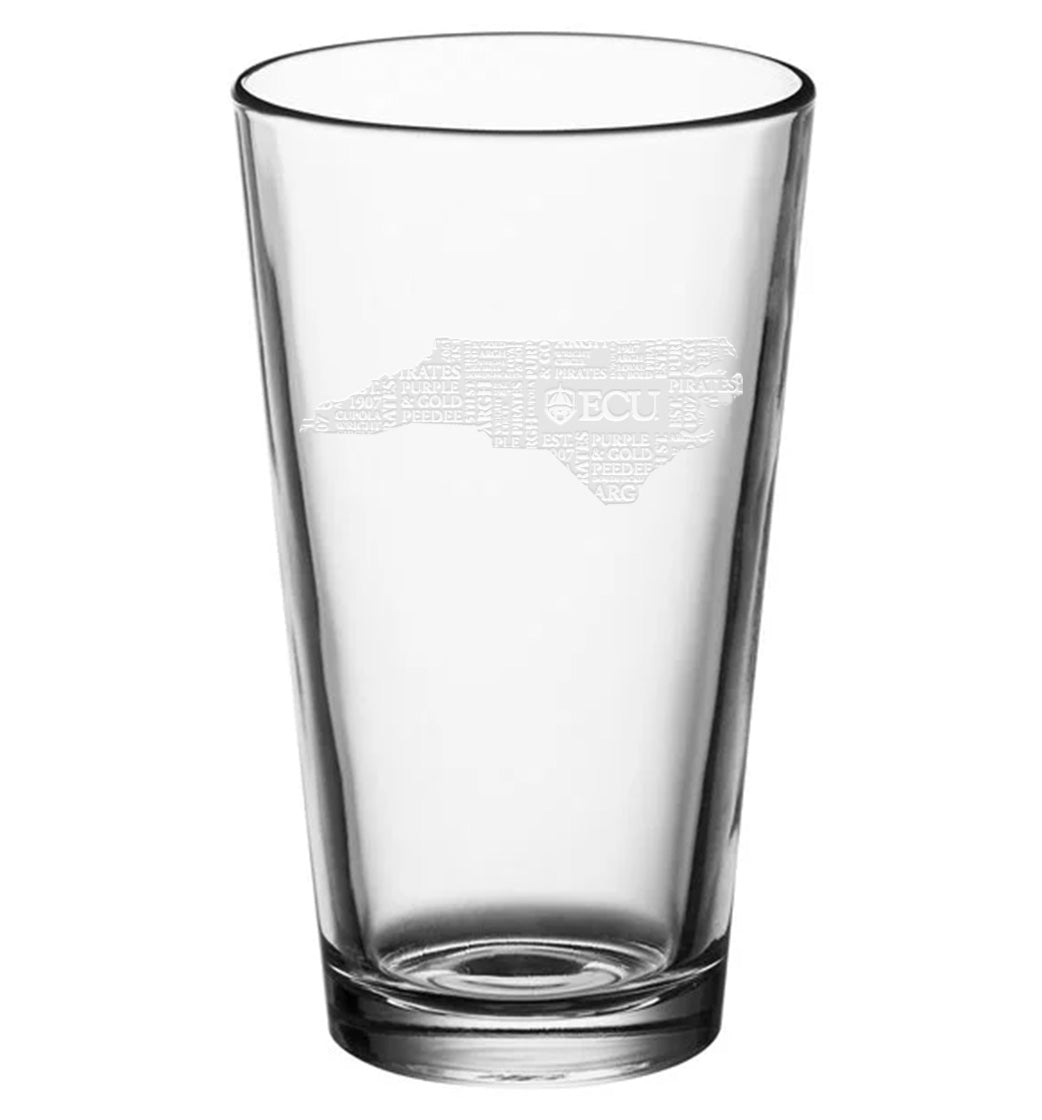 ECU® State Word Art Engraved Logo Pint Glass