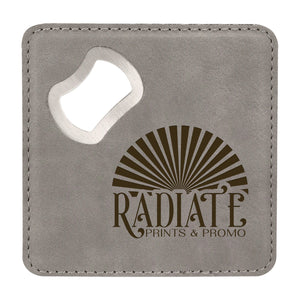 Engraved Leatherette Coaster with Bottle Opener